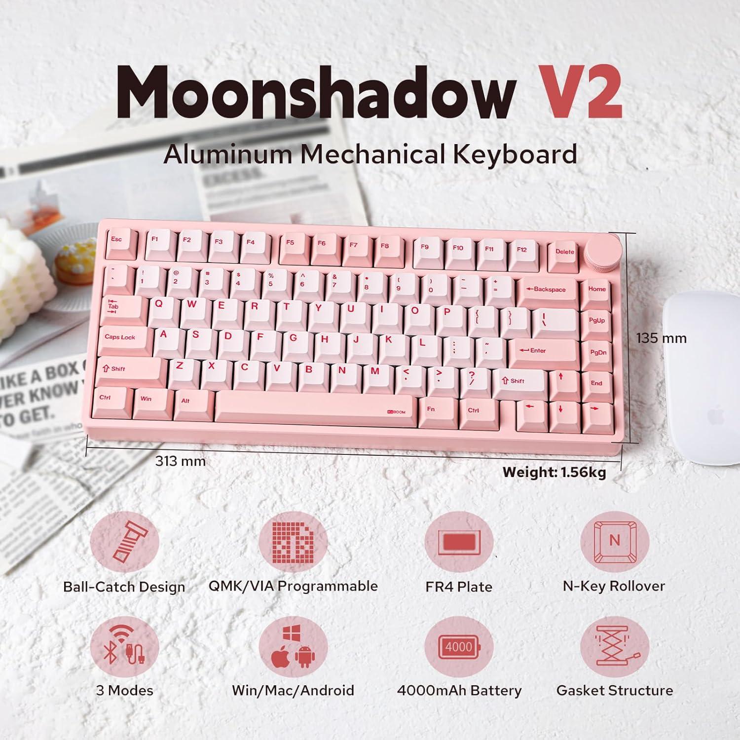 Teclado Mecánico Inalámbrico KiiBoom Moonshadow V2 Rosa 75%