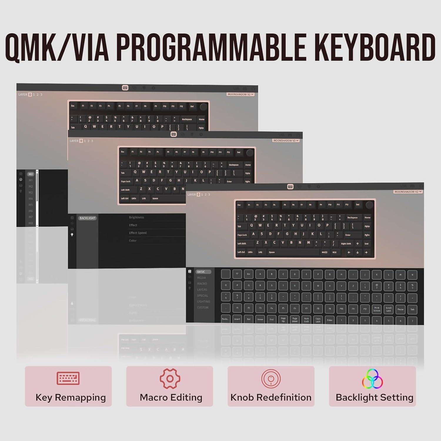 Teclado Mecánico Inalámbrico KiiBoom Moonshadow V2 Rosa 75%