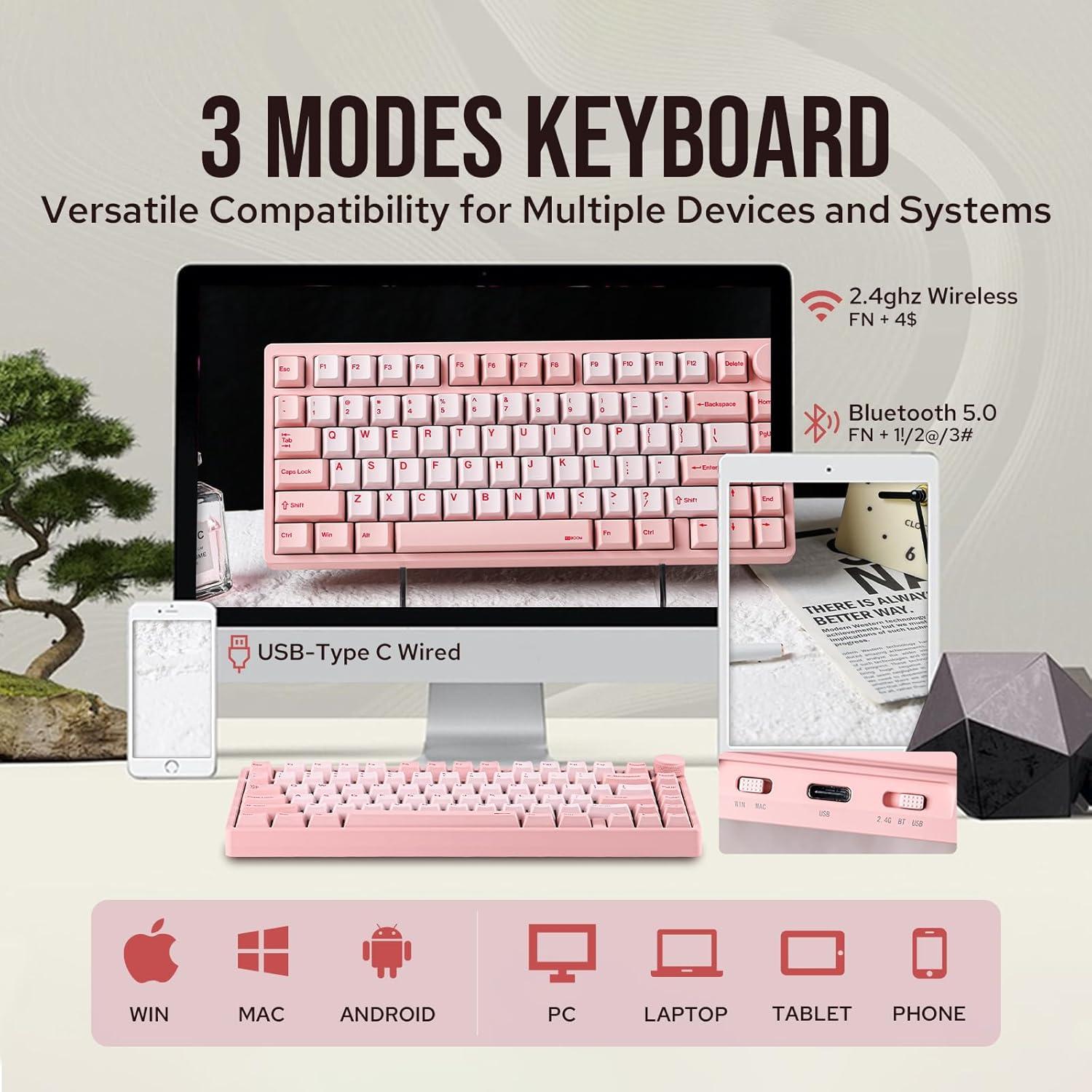 Teclado Mecánico Inalámbrico KiiBoom Moonshadow V2 Rosa 75%