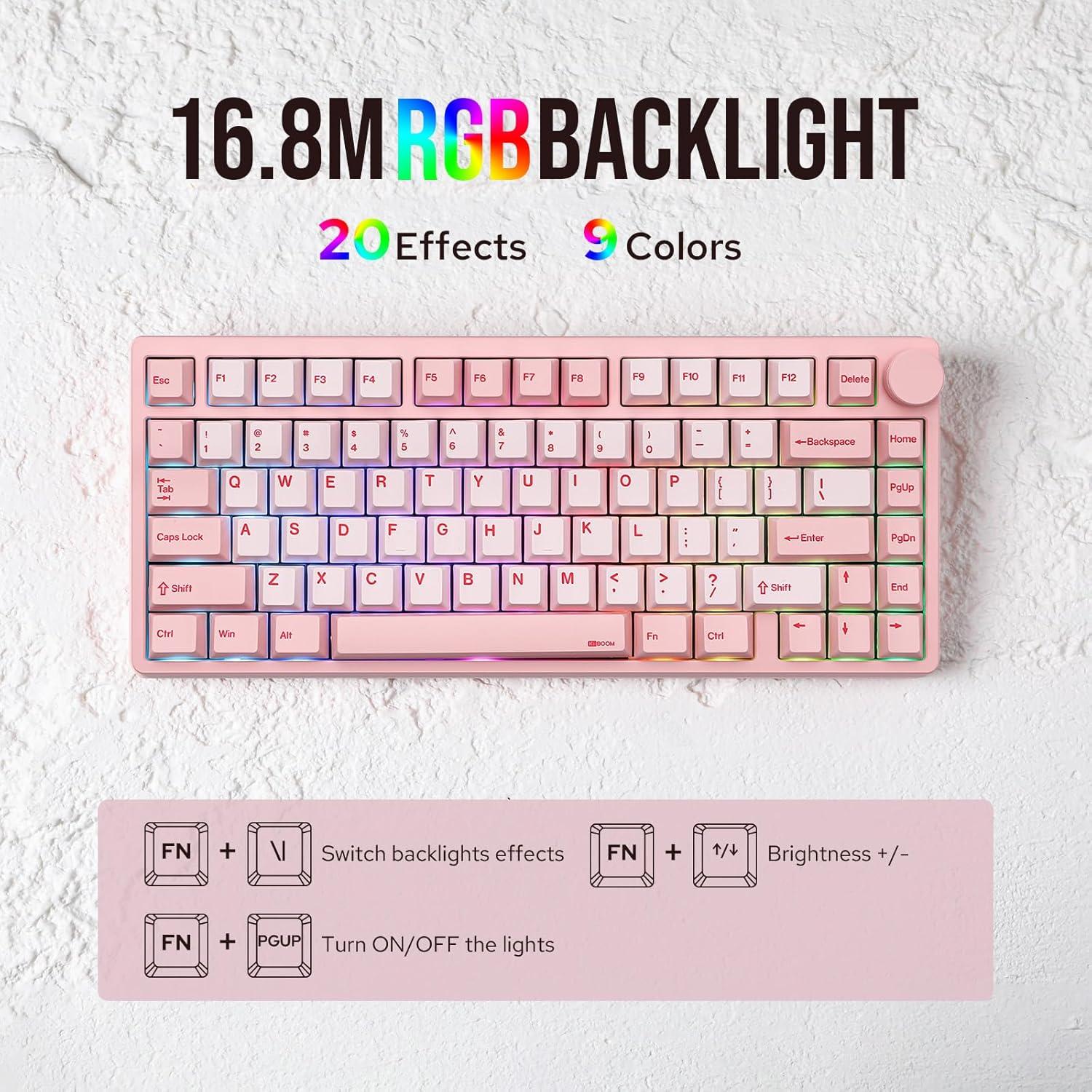 Teclado Mecánico Inalámbrico KiiBoom Moonshadow V2 Rosa 75%