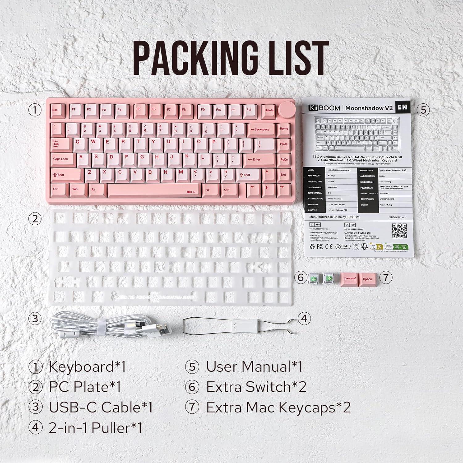 Teclado Mecánico Inalámbrico KiiBoom Moonshadow V2 Rosa 75%