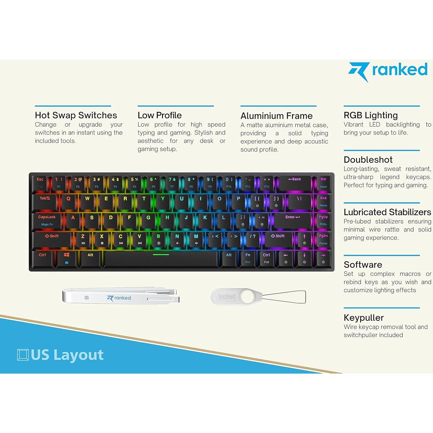 Teclado Mecánico de Juego Ranked Guardian G65 Bajo Perfil RGB