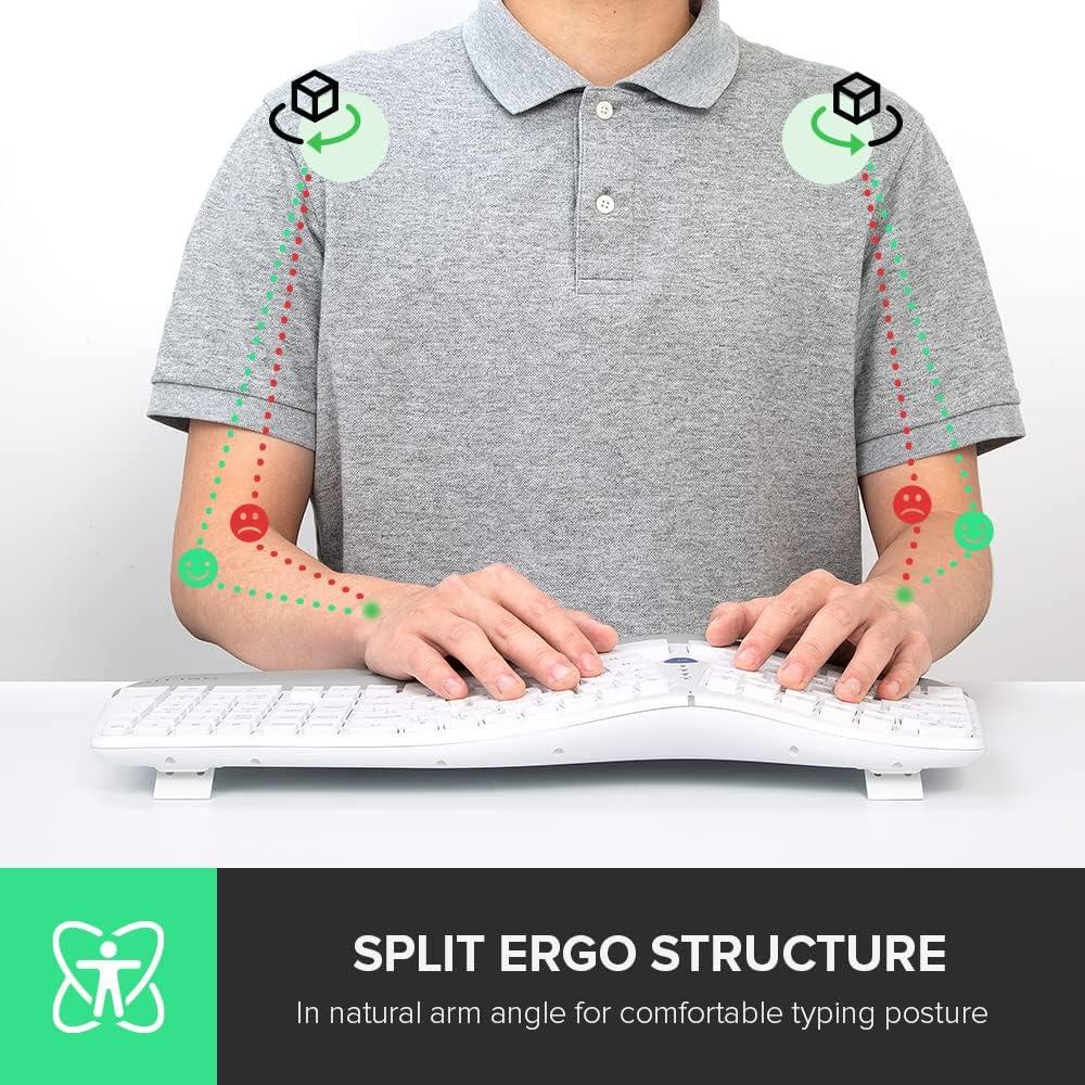 Teclado Ergonómico Inalámbrico DeLUX GM901D Blanco con Reposamuñecas