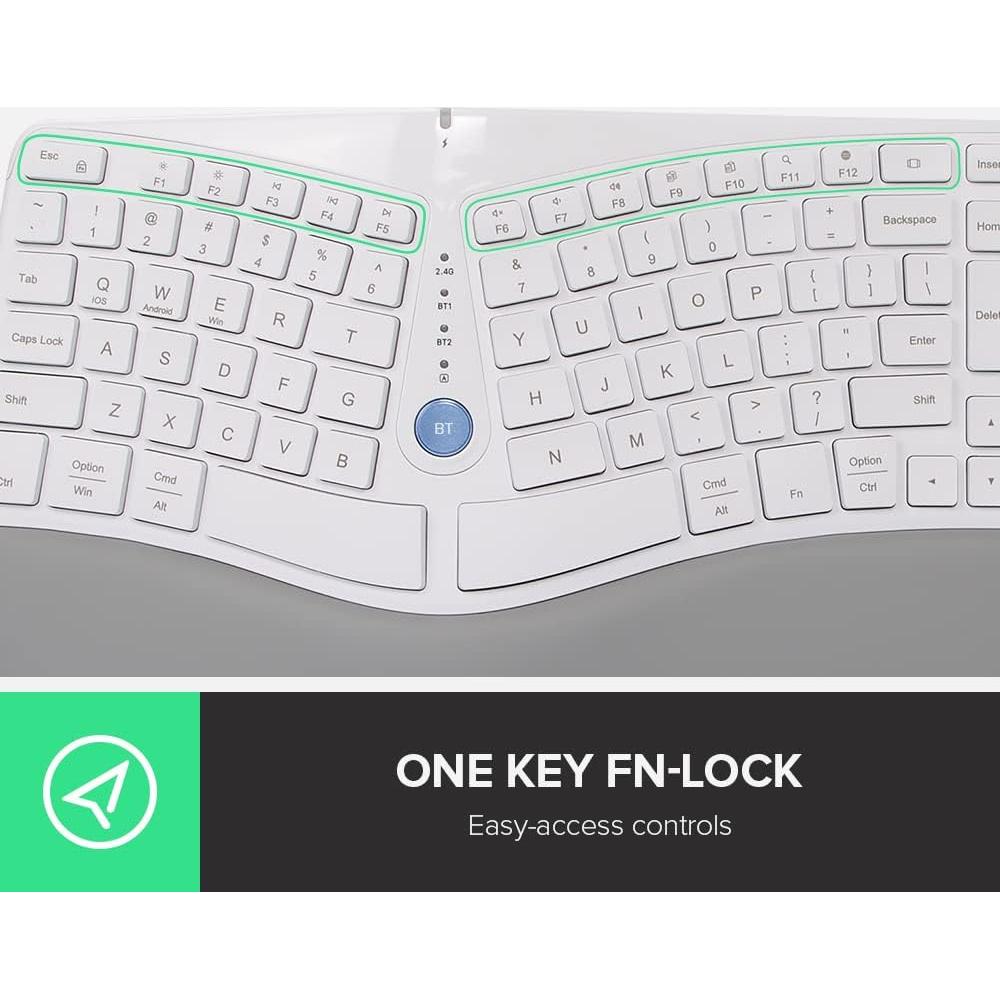 Teclado Ergonómico Inalámbrico DeLUX GM901D Blanco con Reposamuñecas