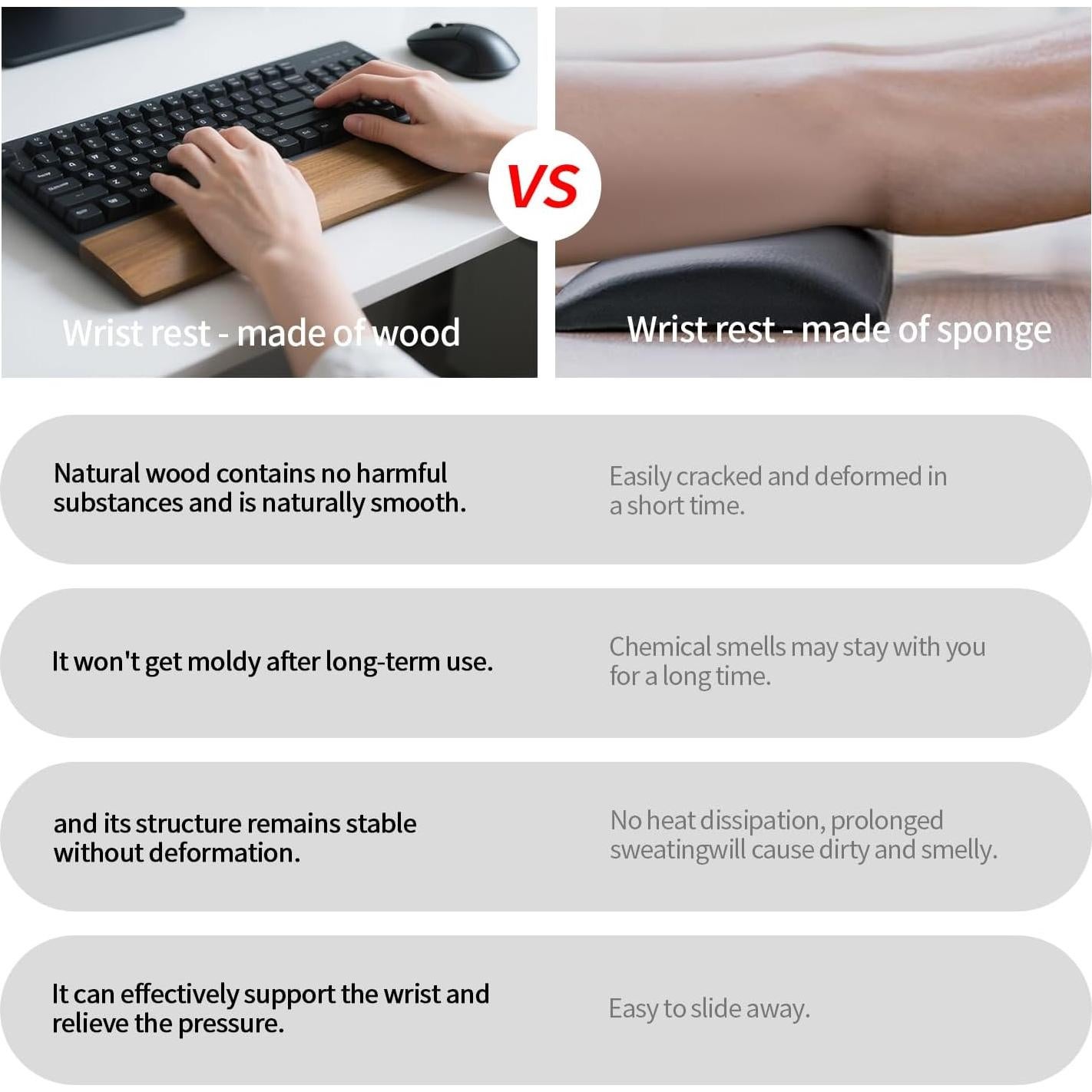 Reposamuñecas de Madera de Nogal Ergonómico para Teclado 104 Teclas