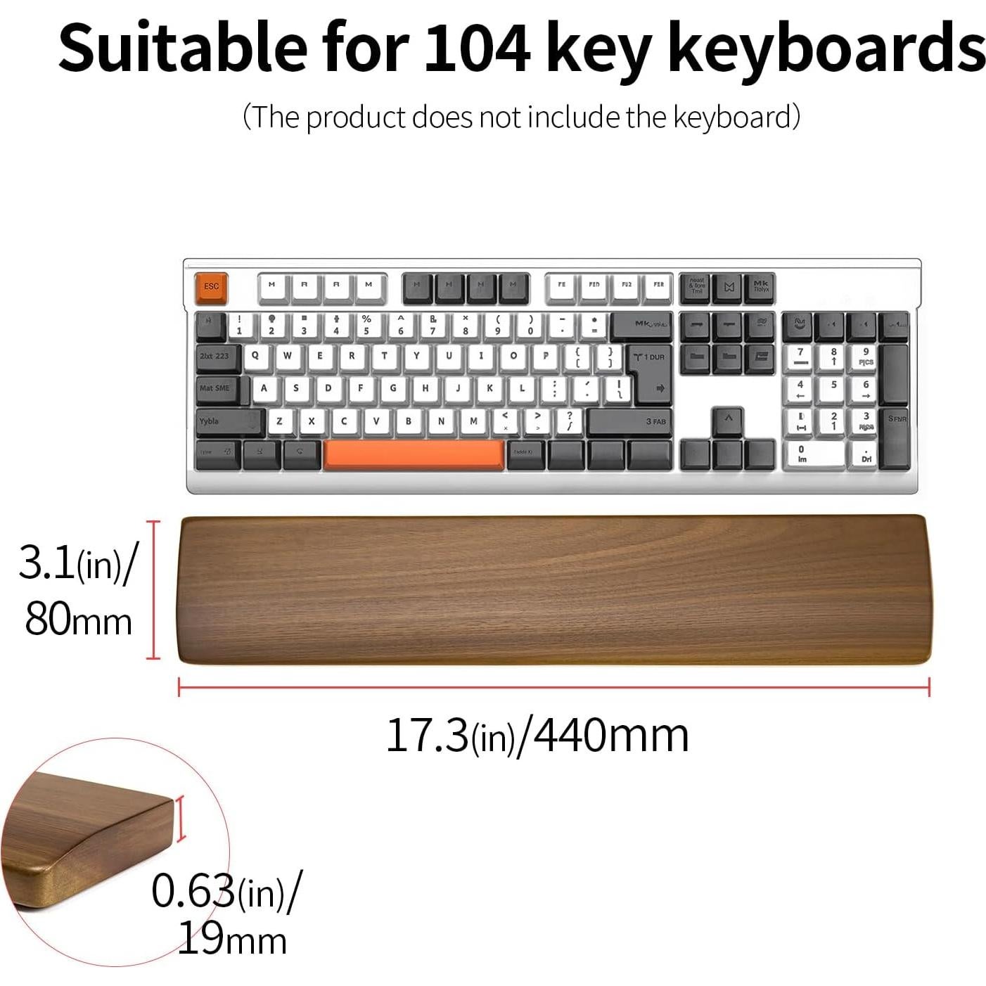 Reposamuñecas de Madera de Nogal Ergonómico para Teclado 104 Teclas