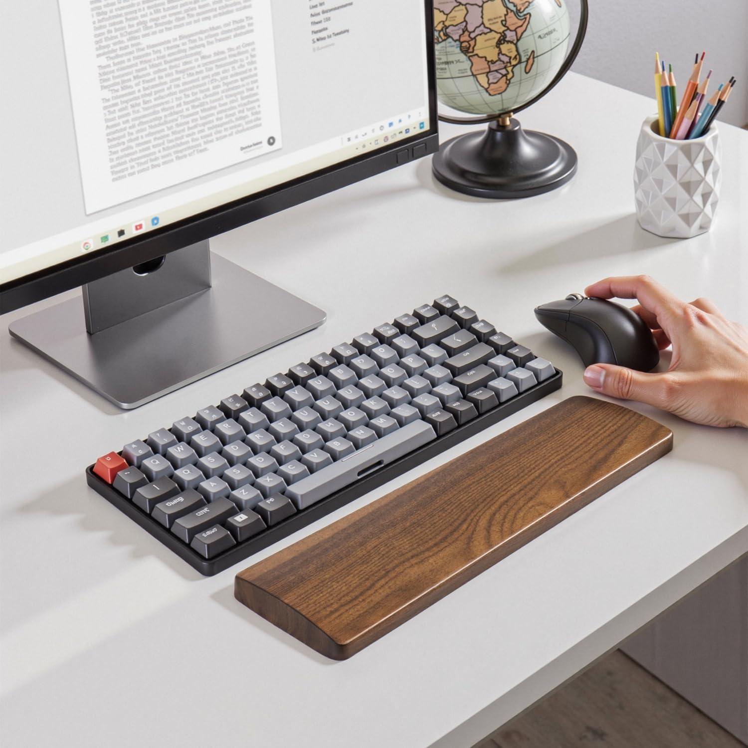 Reposamuñecas de Madera de Nogal Ergonómico para Teclado 104 Teclas