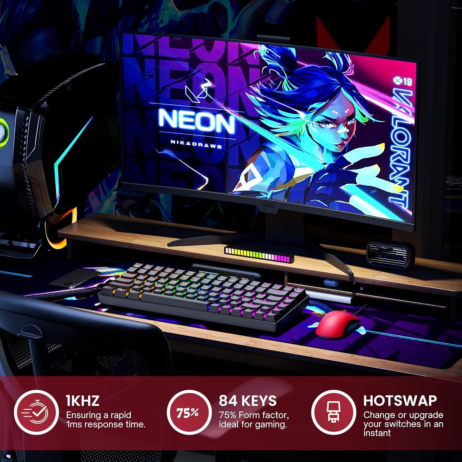 Teclado Mecánico HK Gaming GK75 75% Hotswap RGB Negro