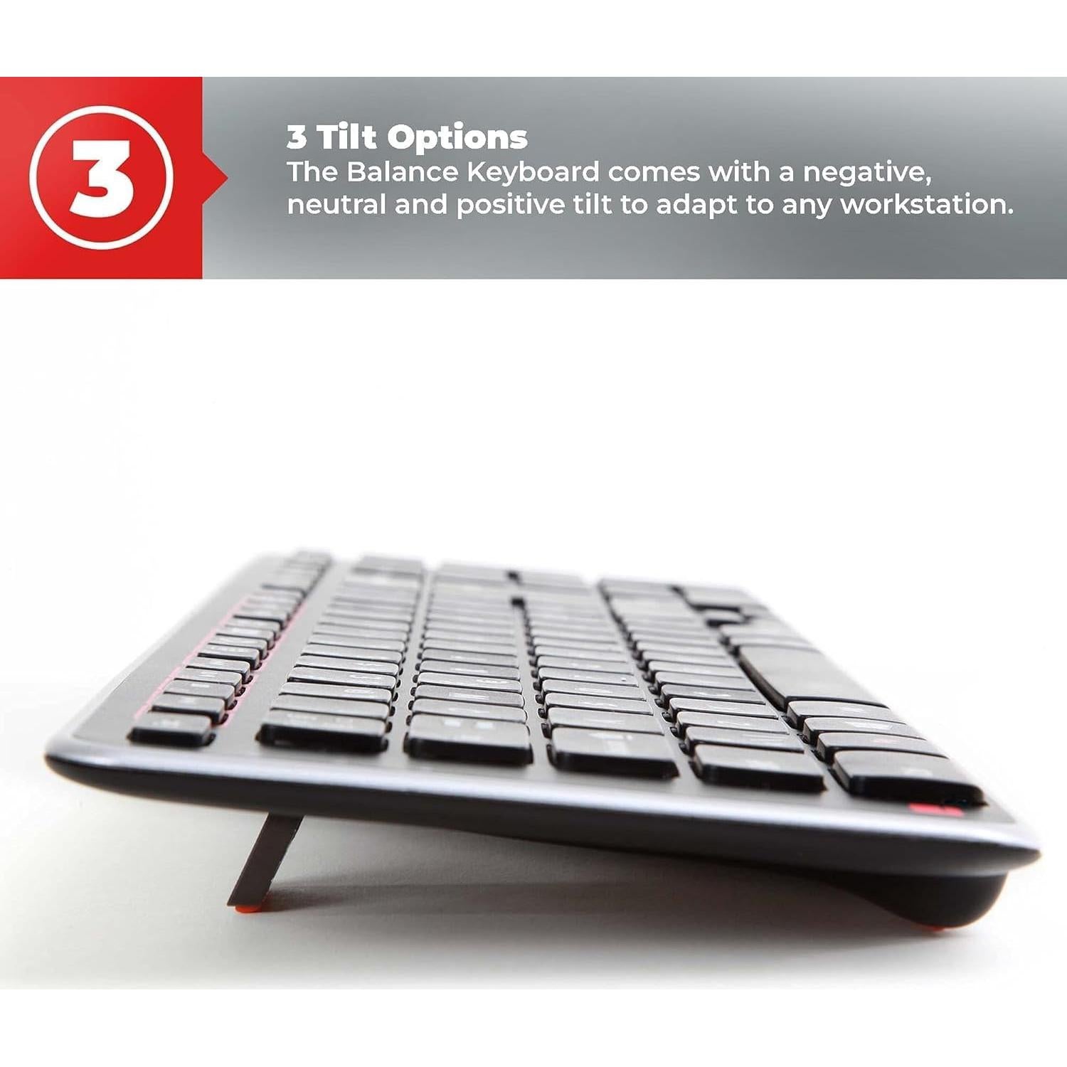 Contour Balance Keyboard - Compact Ergonomic Keyboard for Wrist Pain Relief with Adjustable Tilt to Support, Compatible with RollerMouse & SliderMouse, Plug & Play for PC & Mac - Wired - Sliver