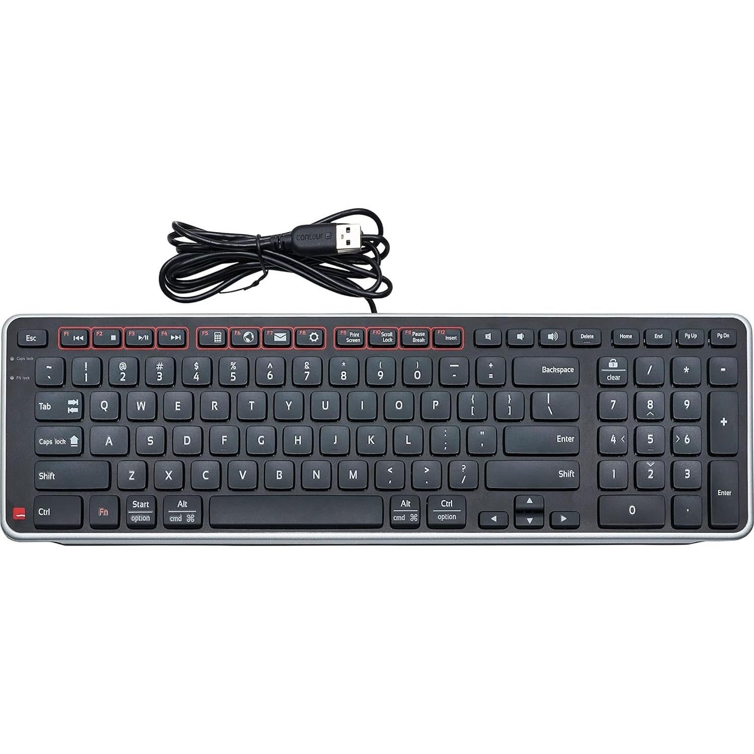 Contour Balance Keyboard - Compact Ergonomic Keyboard for Wrist Pain Relief with Adjustable Tilt to Support, Compatible with RollerMouse & SliderMouse, Plug & Play for PC & Mac - Wired - Sliver