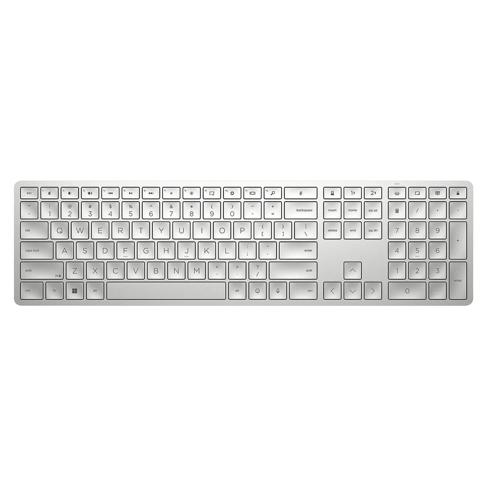 HP 970 Programmable Wireless Keyboard (Silver) - Bluetooth & 2.4 GHz Wireless Multi-Device Connectivity - USB-C Rechargeable Battery - 24 Programmable Keys - Works with Windows & MacOS (3Z729AA#ABA)