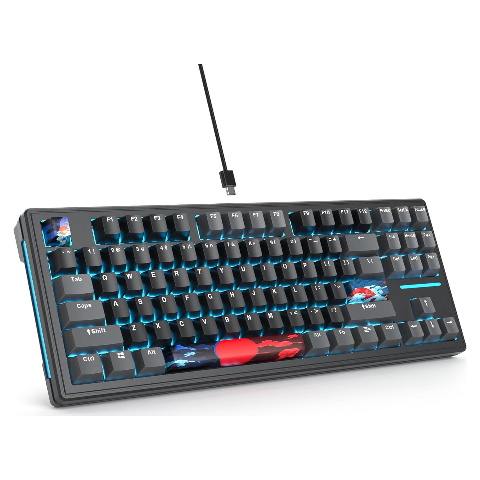 Owpkeenthy 75% Gasket Mounted Mechanical Gaming Keyboard Hot Swappable, Wired 87 Keys South-Facing RGB Keyboard with Quiet Linear White Switch Cherry Keycaps for Win mac (Black)