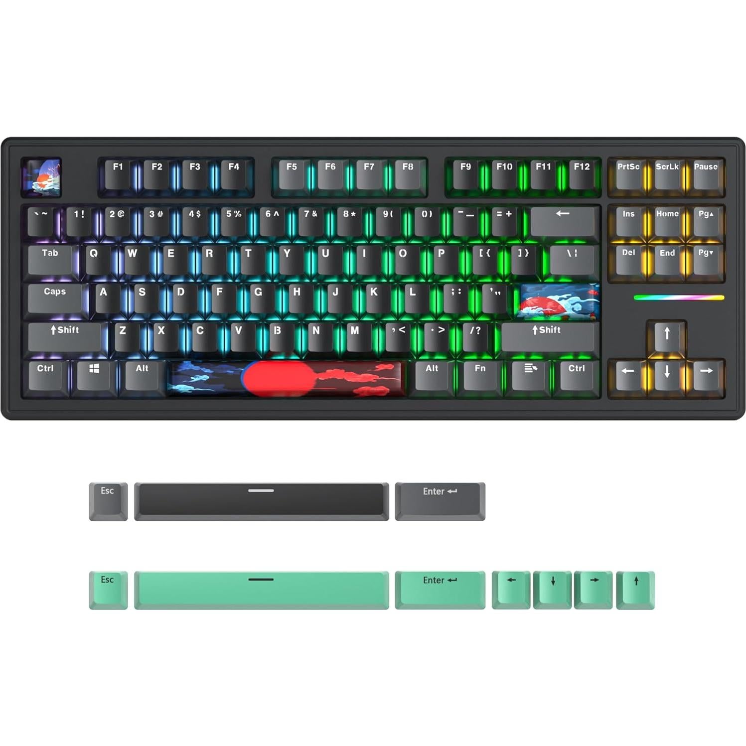 Owpkeenthy 75% Gasket Mounted Mechanical Gaming Keyboard Hot Swappable, Wired 87 Keys South-Facing RGB Keyboard with Quiet Linear White Switch Cherry Keycaps for Win mac (Black)