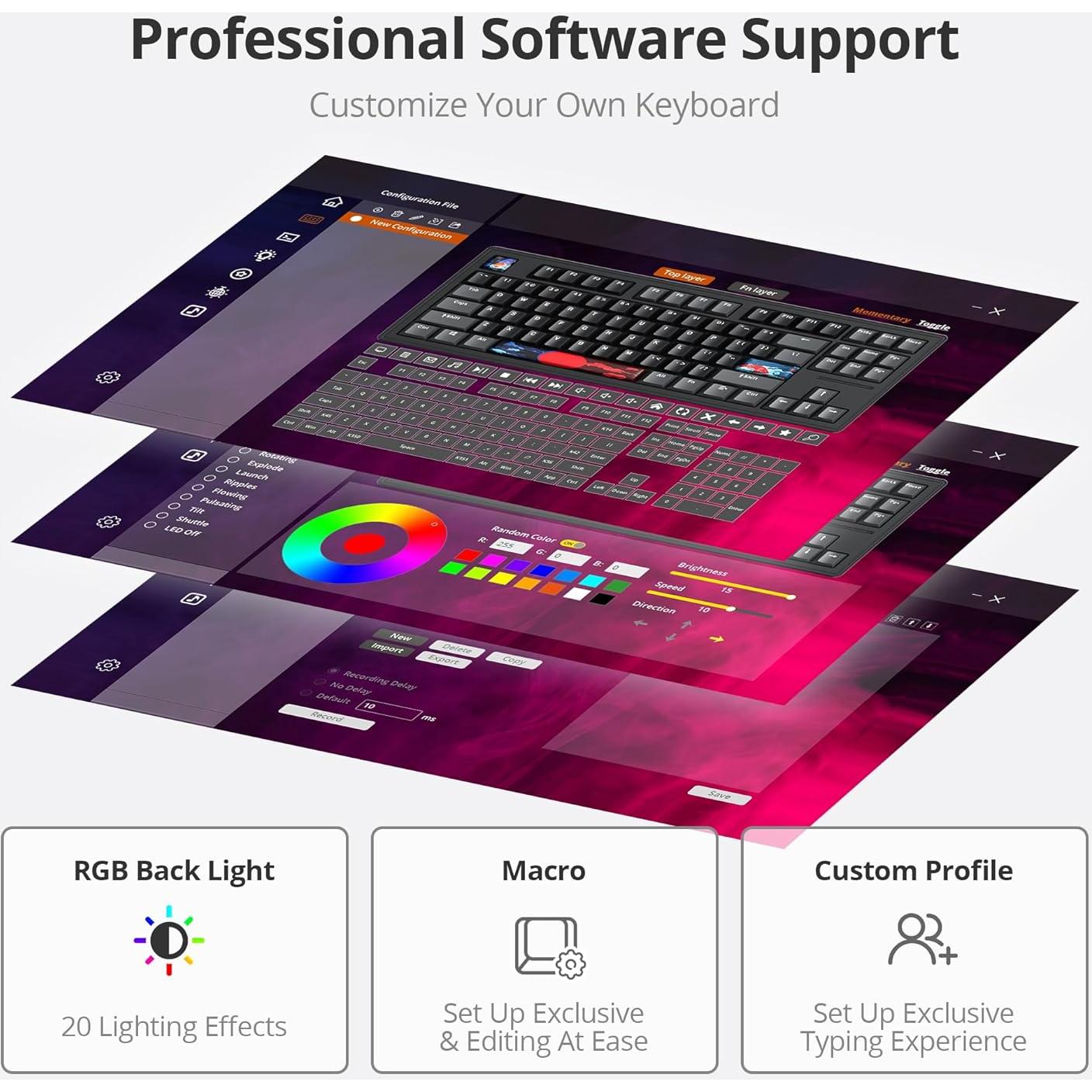 Owpkeenthy 75% Gasket Mounted Mechanical Gaming Keyboard Hot Swappable, Wired 87 Keys South-Facing RGB Keyboard with Quiet Linear White Switch Cherry Keycaps for Win mac (Black)