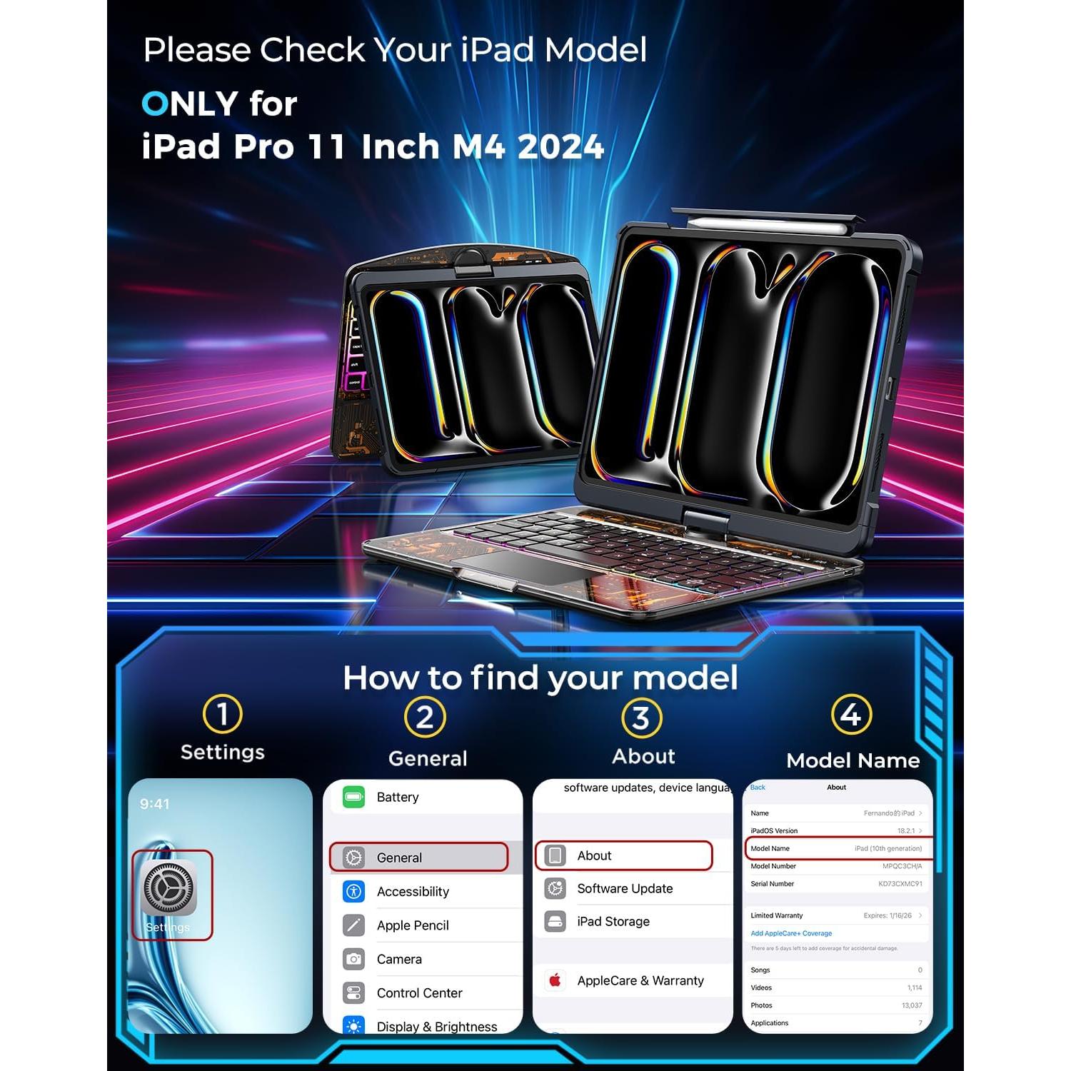 Funda Teclado Inalámbrico TSQQST Transparente iPad Pro 11" 2024