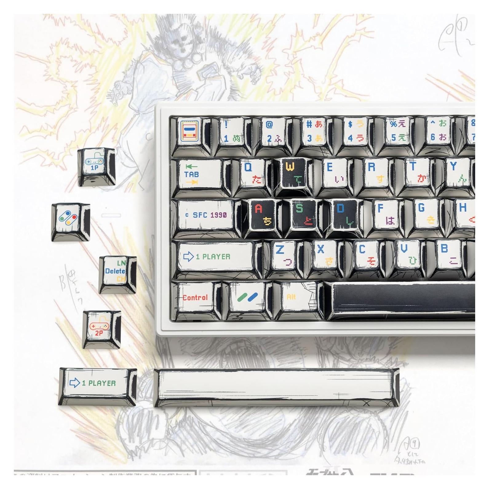 Set de 141 Caps de Teclado PBT Retro Anime Rainy75 - Compatible con Cherry