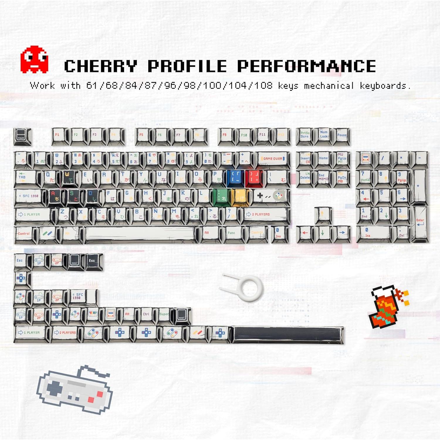 Set de 141 Caps de Teclado PBT Retro Anime Rainy75 - Compatible con Cherry