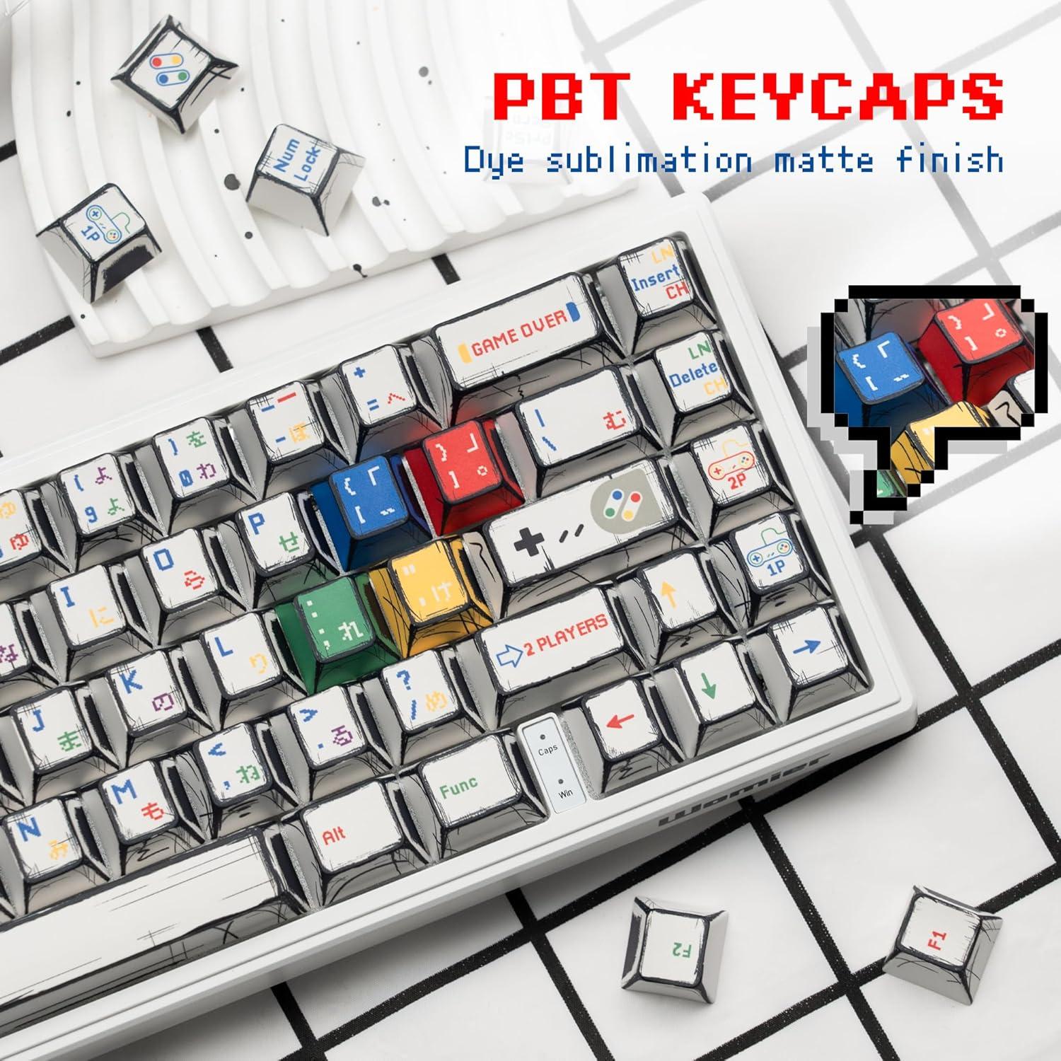 Set de 141 Caps de Teclado PBT Retro Anime Rainy75 - Compatible con Cherry