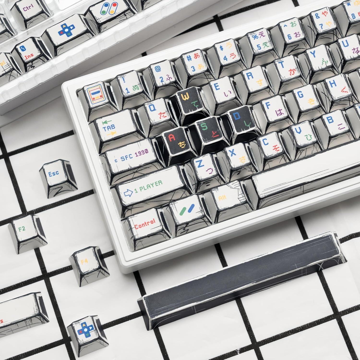 Set de 141 Caps de Teclado PBT Retro Anime Rainy75 - Compatible con Cherry