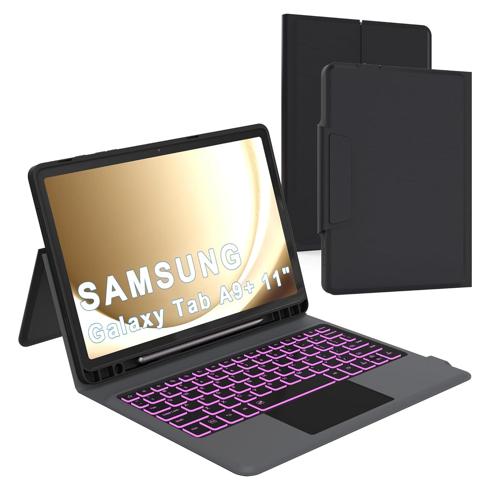 Keyboard Case for Samsung Galaxy Tab A9+ A9 Plus 11": 7 Colors Backlit Trackpad Keyboard for 11inch Samsung Tab A9+ Plus 5G | Smart Touch Wireless Keyboard Folio Book Cover with Pen Holder & Kickstand