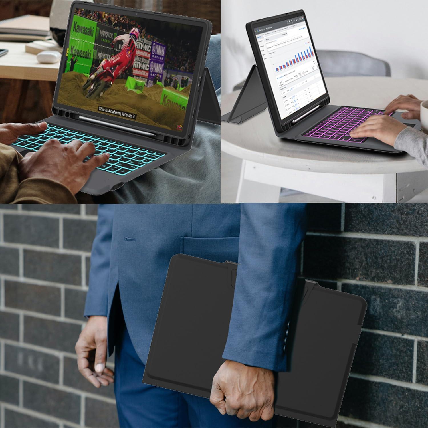 Keyboard Case for Samsung Galaxy Tab A9+ A9 Plus 11": 7 Colors Backlit Trackpad Keyboard for 11inch Samsung Tab A9+ Plus 5G | Smart Touch Wireless Keyboard Folio Book Cover with Pen Holder & Kickstand