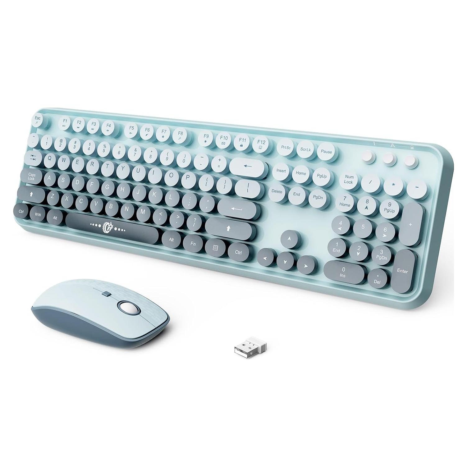 Combo Teclado y Ratón Inalámbrico FOPETT Azul Claro