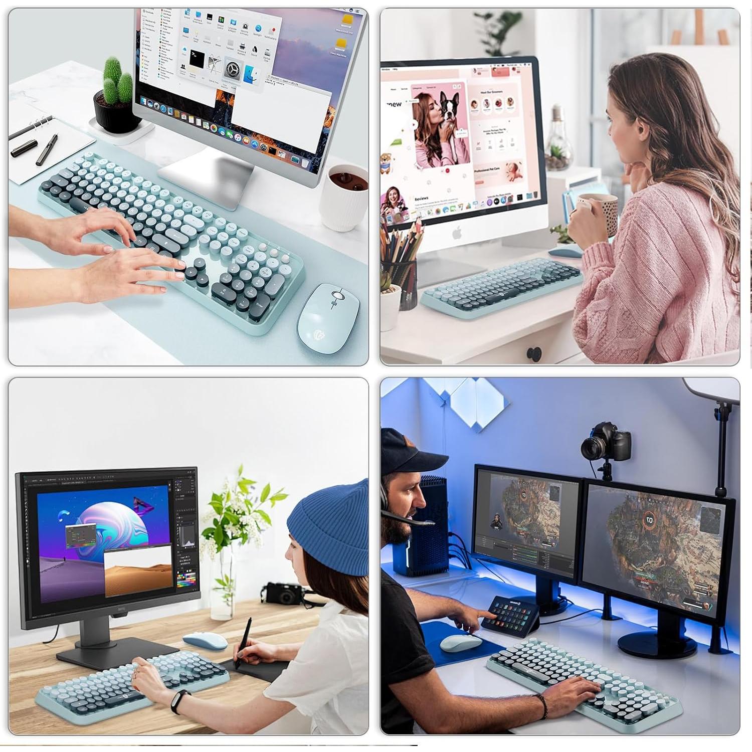 Combo Teclado y Ratón Inalámbrico FOPETT Azul Claro