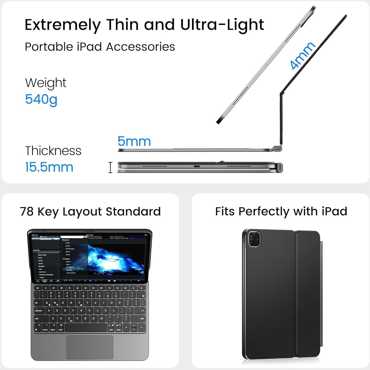 Funda con Teclado doqo para iPad Air 11 y Pro 11 - Retroiluminada