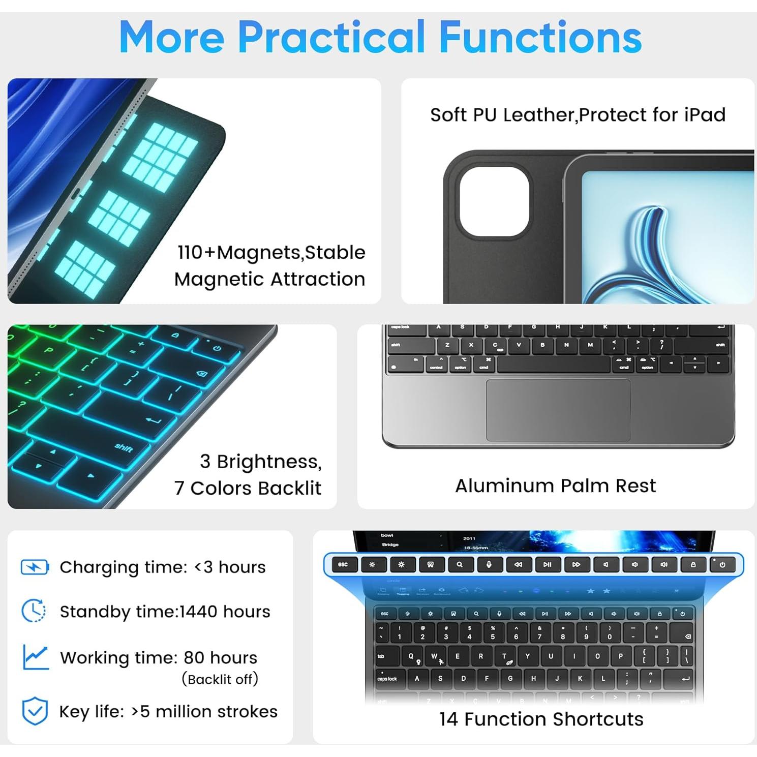 Funda con Teclado doqo para iPad Air 11 y Pro 11 - Retroiluminada