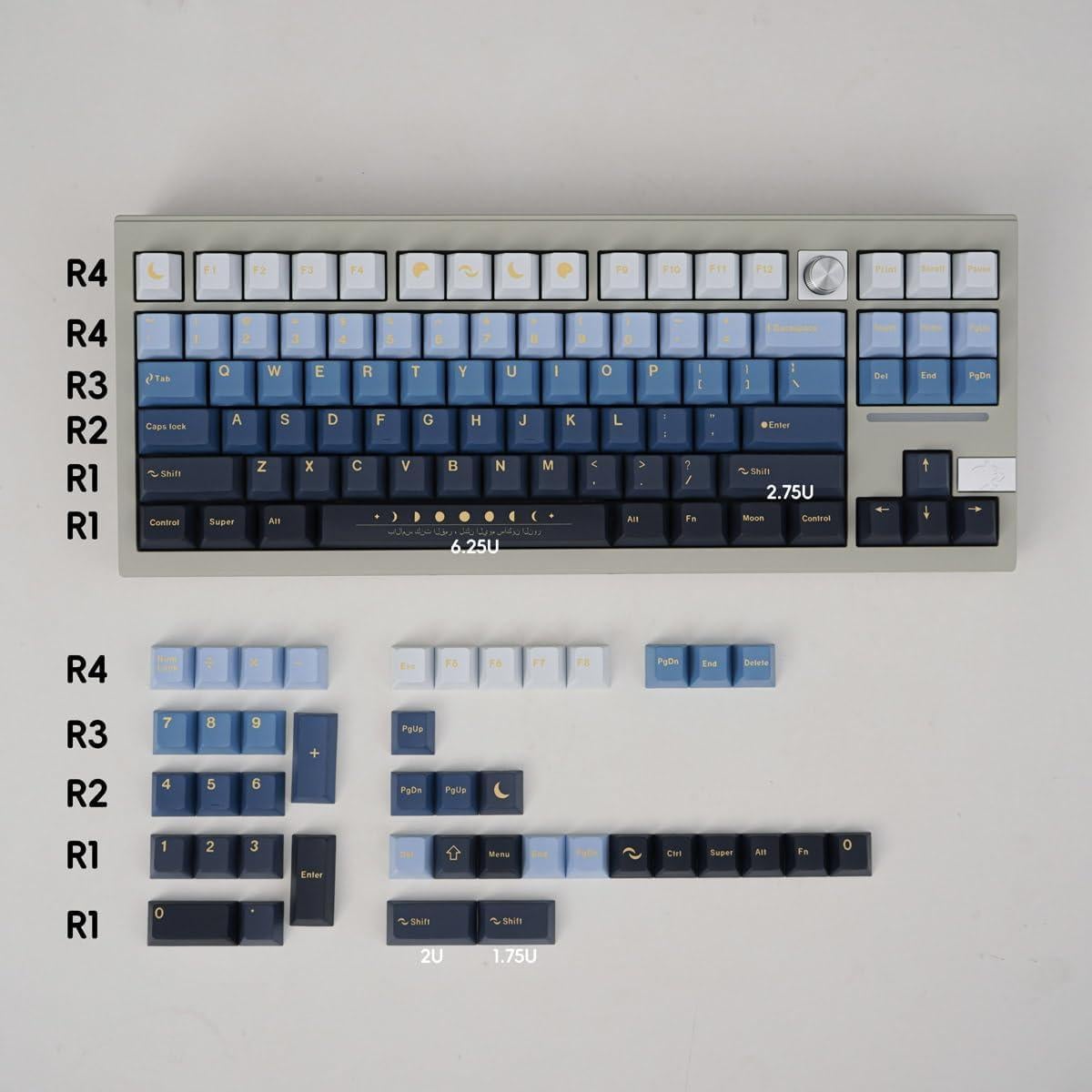 Juego de Teclas PBT Mintcaps 130 Teclas Luna Perfil Cherry