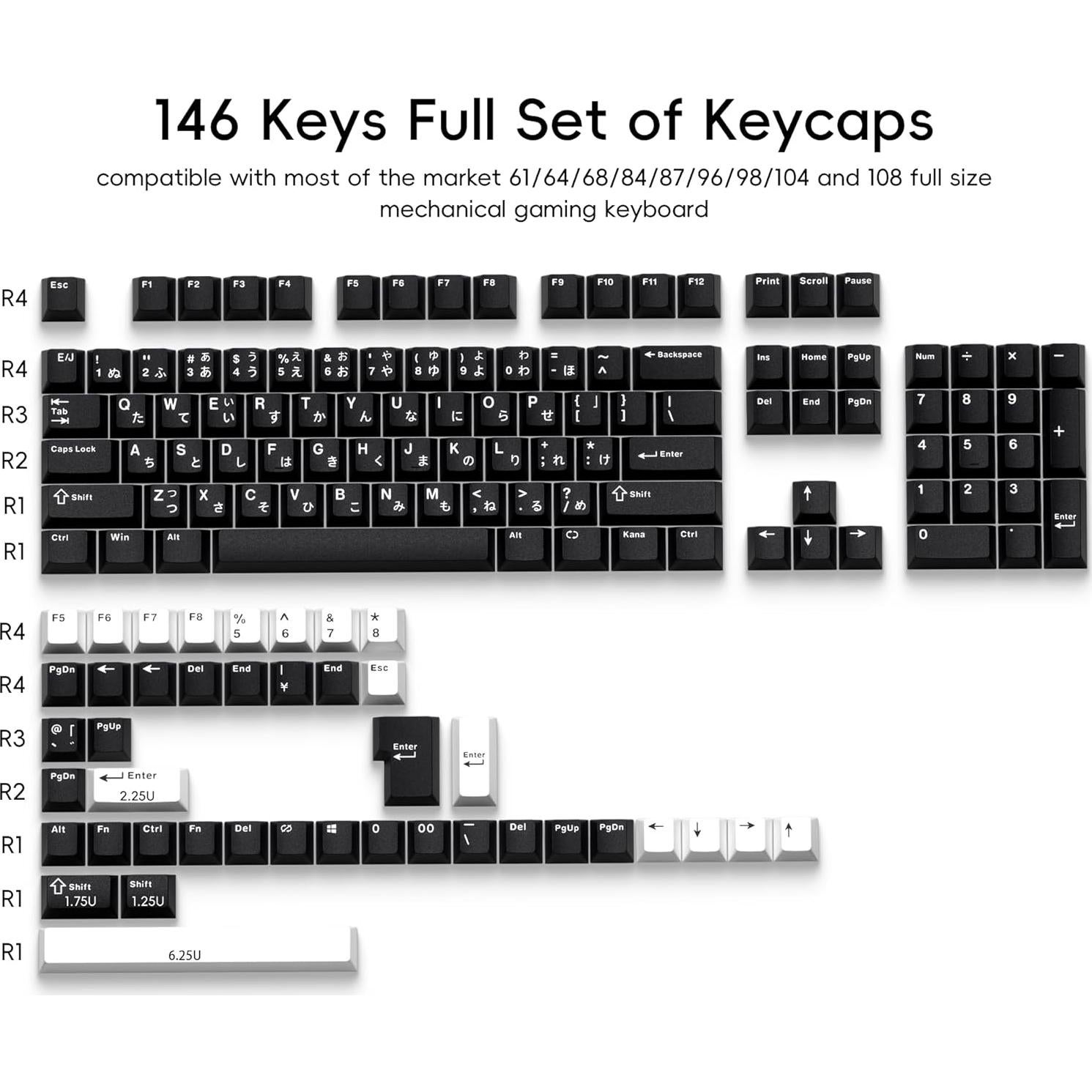 Conjunto de Teclas PBT Doble Inyección GMKWTL 146 Teclas Japonesas