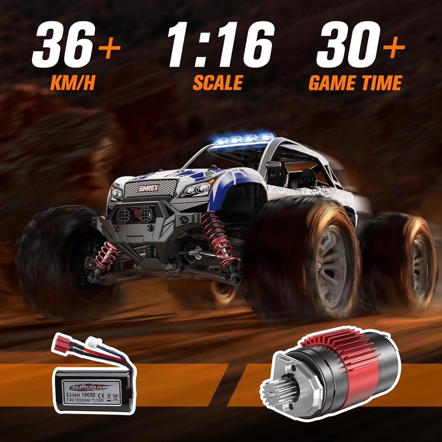 Coche RC Todo Terreno SIMREX 1/16 36 KPH 4WD Control Remoto