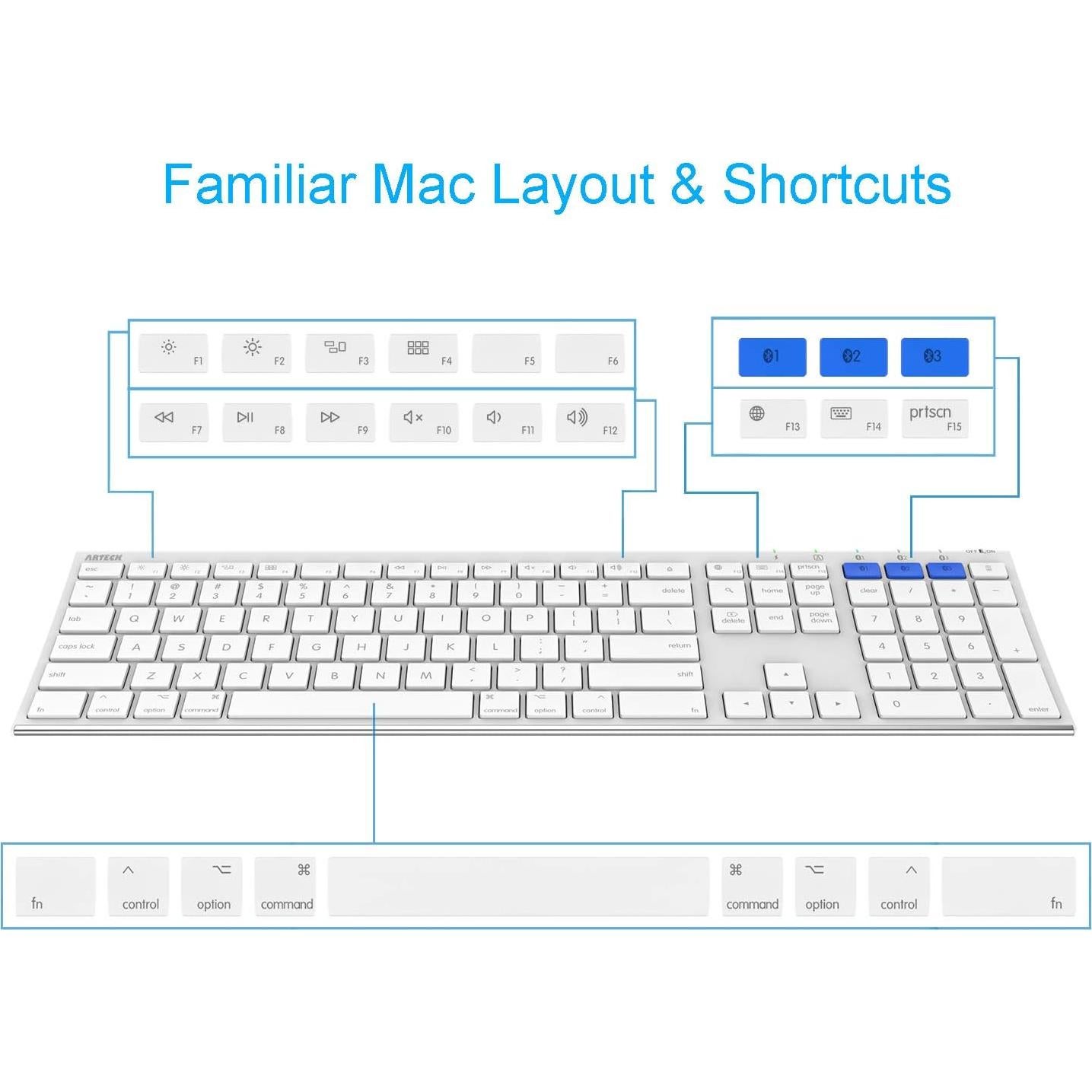 Teclado Bluetooth Arteck para Mac y iPad, Acero Inoxidable, 6 Meses Batería
