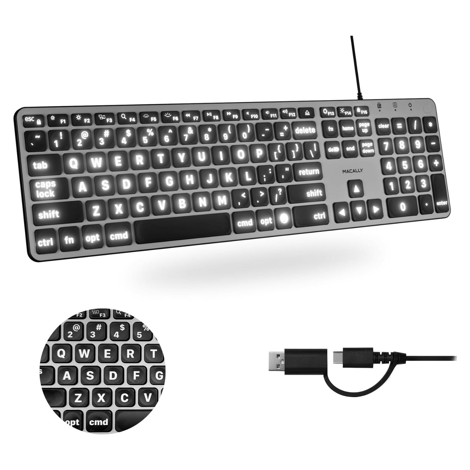Teclado Macally USB-C y A Retroiluminado 107 Teclas