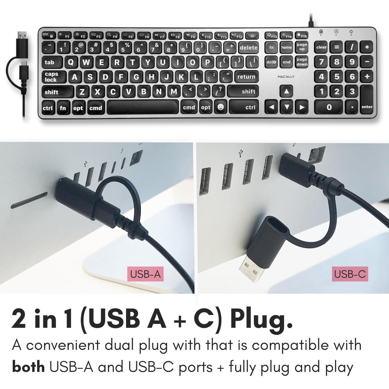 Teclado Macally USB-C y A Retroiluminado 107 Teclas
