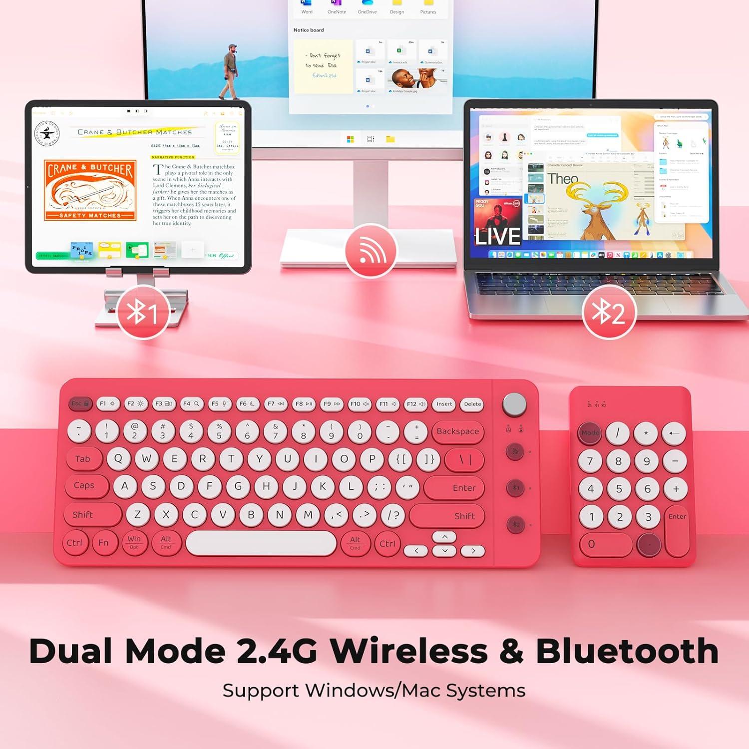 Teclado Ergonómico Inalámbrico Dividido Shepu Rosa con Teclado Numérico