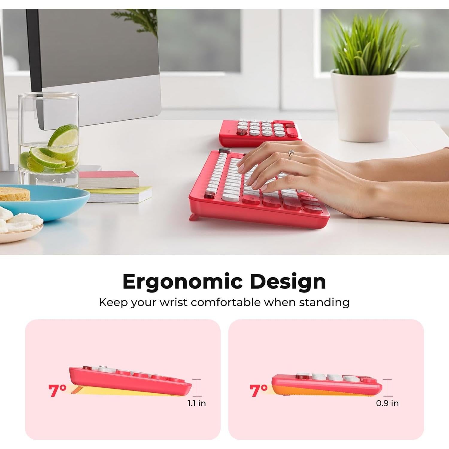 Teclado Ergonómico Inalámbrico Dividido Shepu Rosa con Teclado Numérico