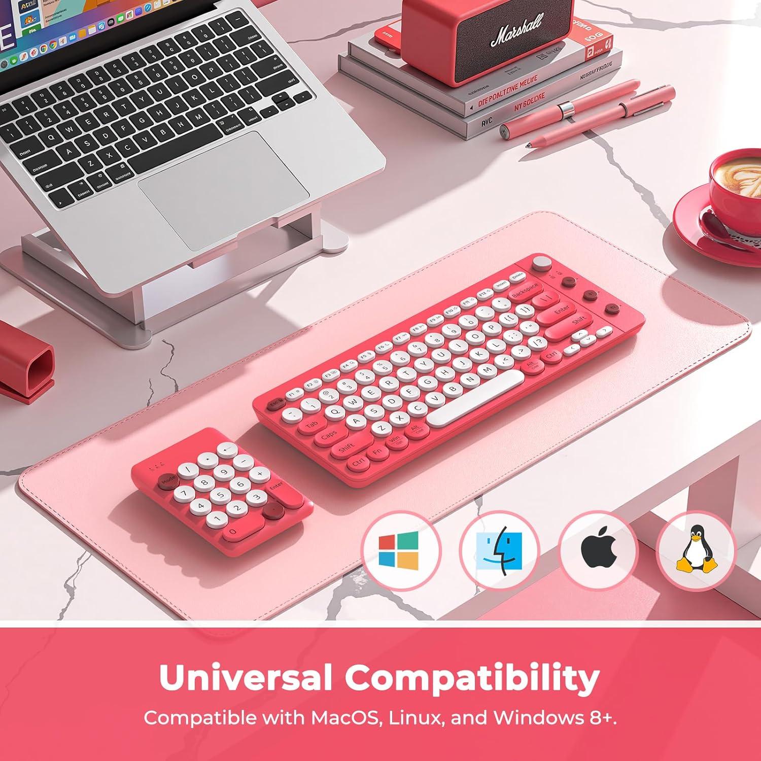 Teclado Ergonómico Inalámbrico Dividido Shepu Rosa con Teclado Numérico