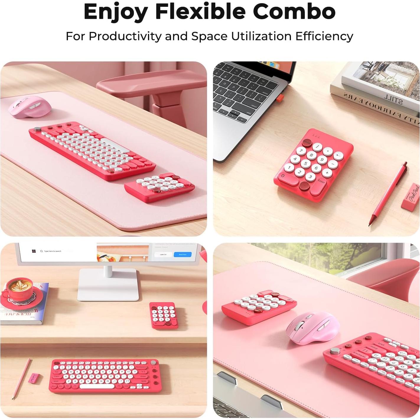 Teclado Ergonómico Inalámbrico Dividido Shepu Rosa con Teclado Numérico