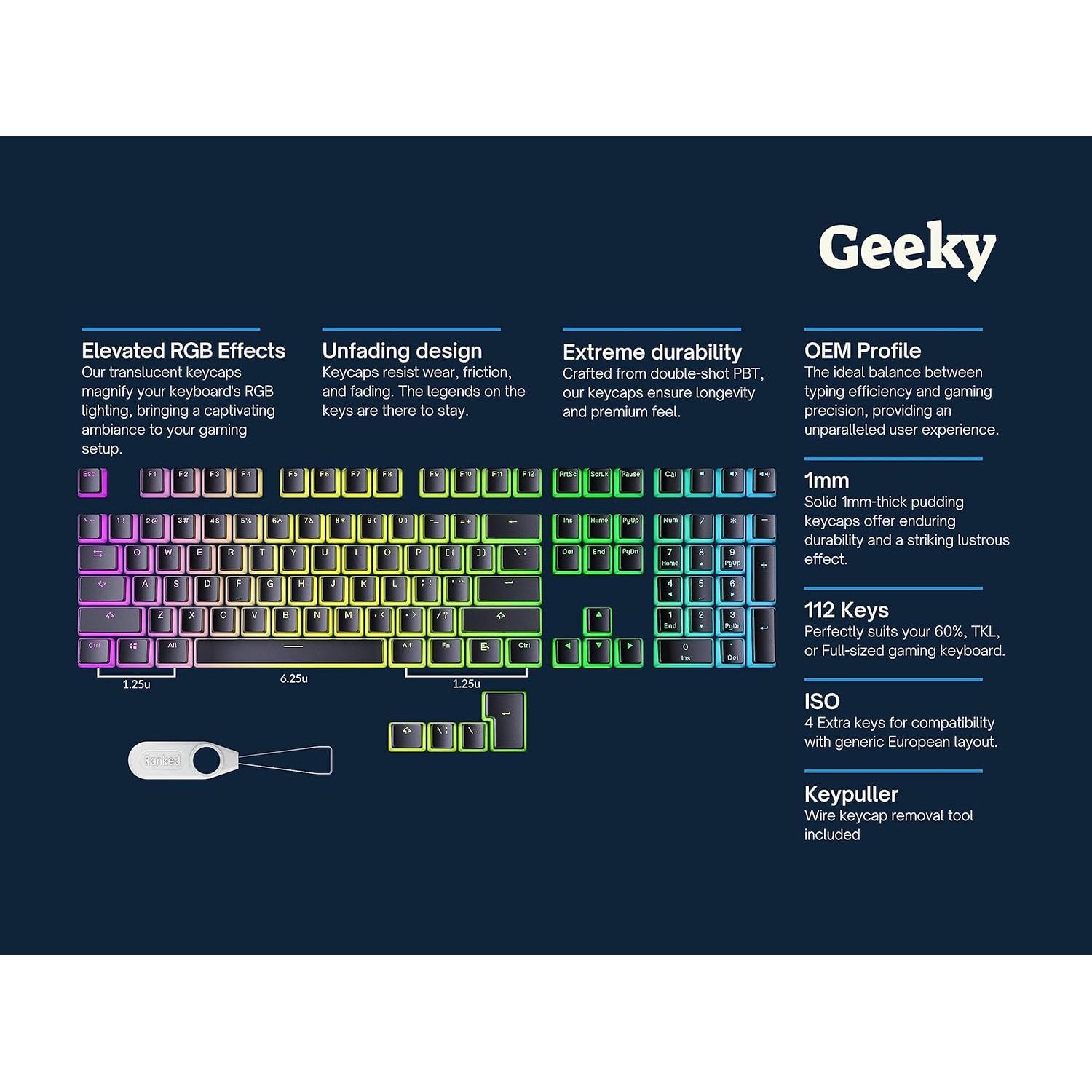 Teclas de Pudding Geeky PBT Doble Inyección 112 Teclas RGB