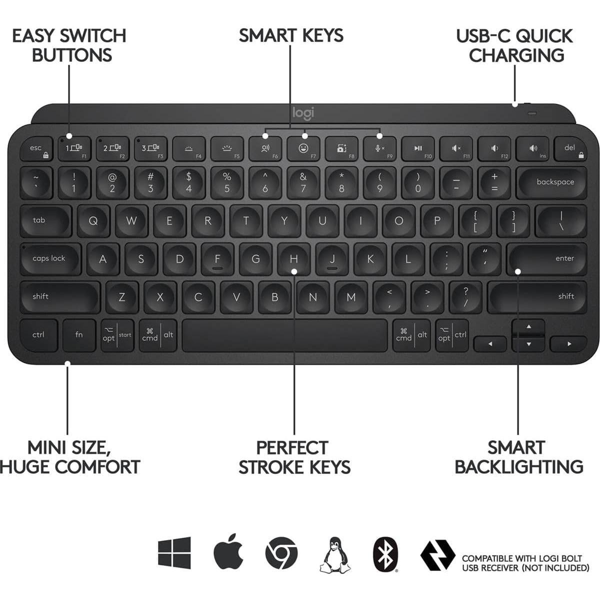 Teclado Inalámbrico Bluetooth Logitech MX Keys Mini Negro