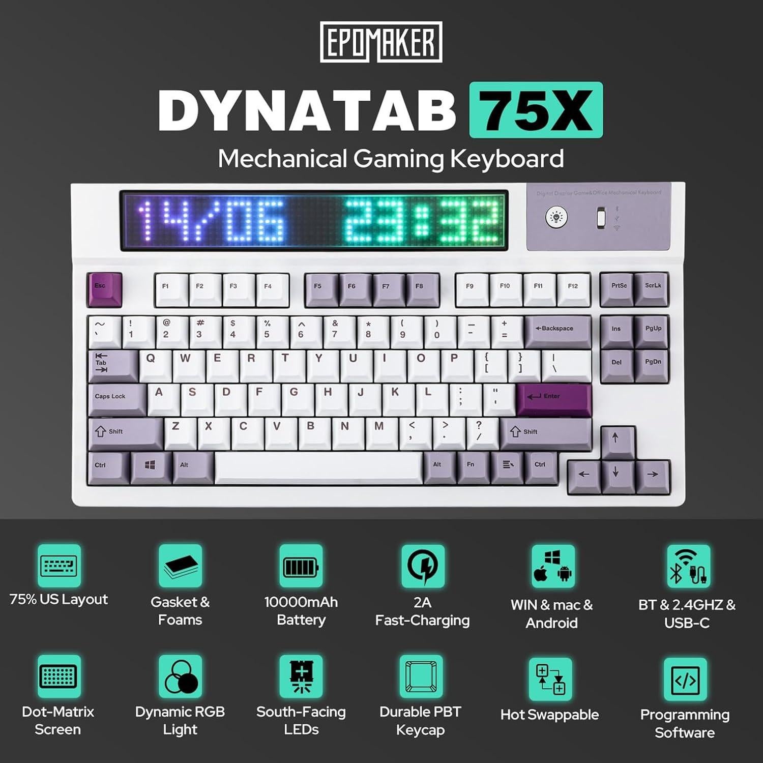 Teclado Mecánico Inalámbrico EPOMAKER DynaTab 75X RGB 10,000mAh
