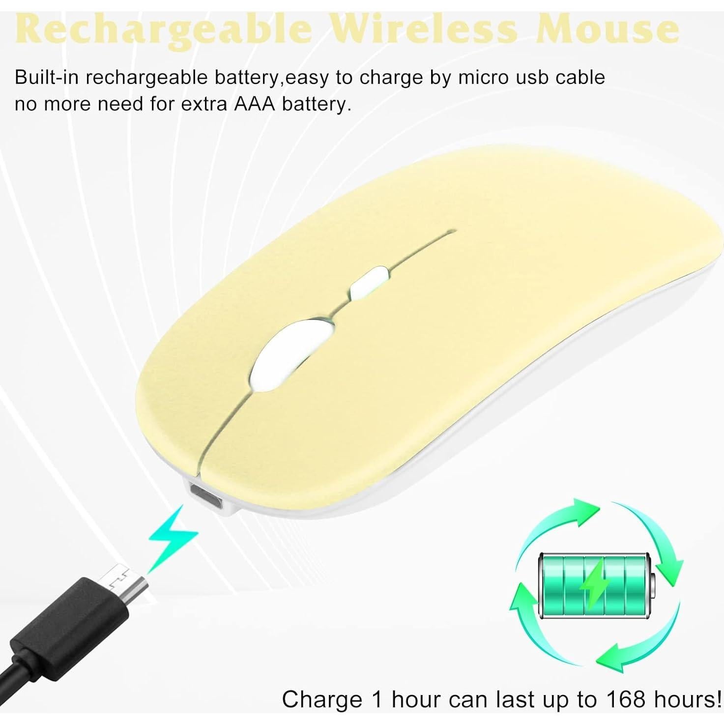 Rechargeable Bluetooth Keyboard and Mouse Combo Ultra Slim Full-Size Keyboard and Ergonomic Mouse for Xiaomi Redmi Note 11 Pro 5G and All Bluetooth Enabled Mac/Tablet/iPad/PC/Laptop -Banana Yellow