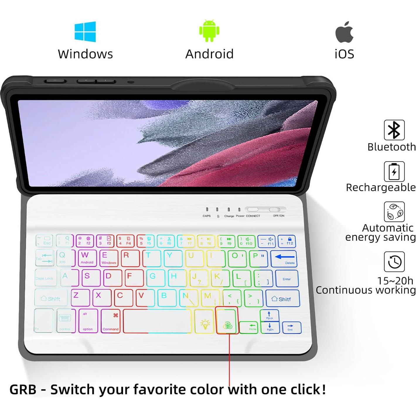 Funda Teclado Retroiluminado WERNURPAI para Galaxy A7 Lite 8.7"