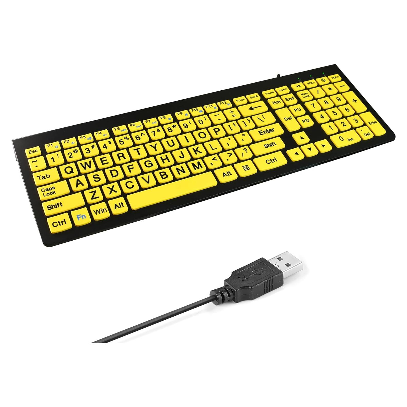 Teclado USB HXMJ Amarillo con Letras Grandes y Silencioso