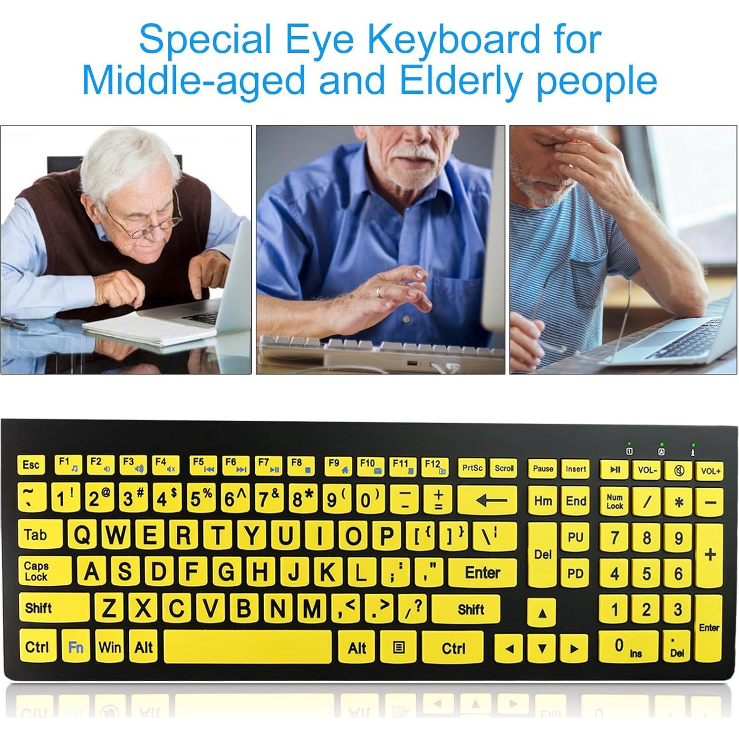 Teclado USB HXMJ Amarillo con Letras Grandes y Silencioso