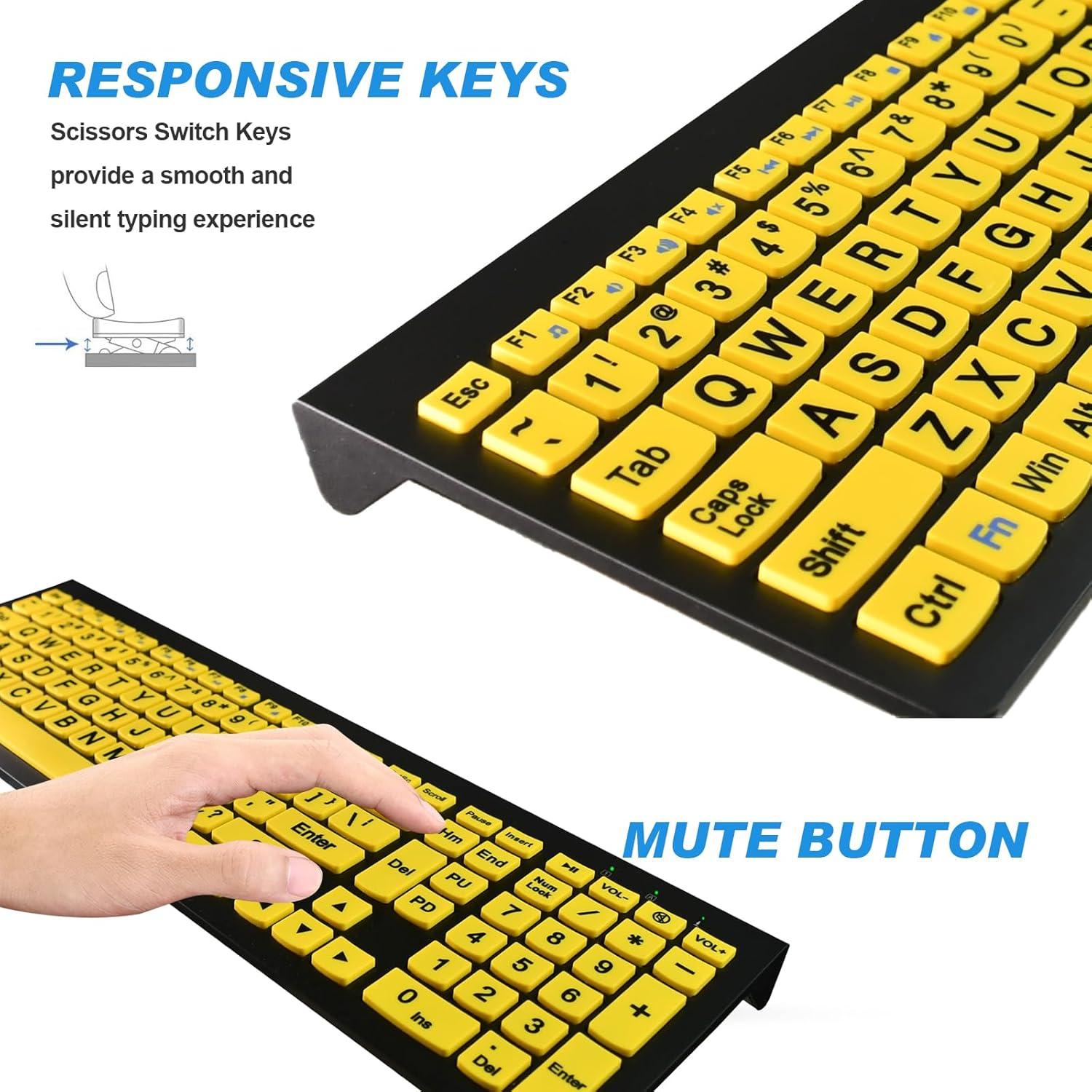 Teclado USB HXMJ Amarillo con Letras Grandes y Silencioso