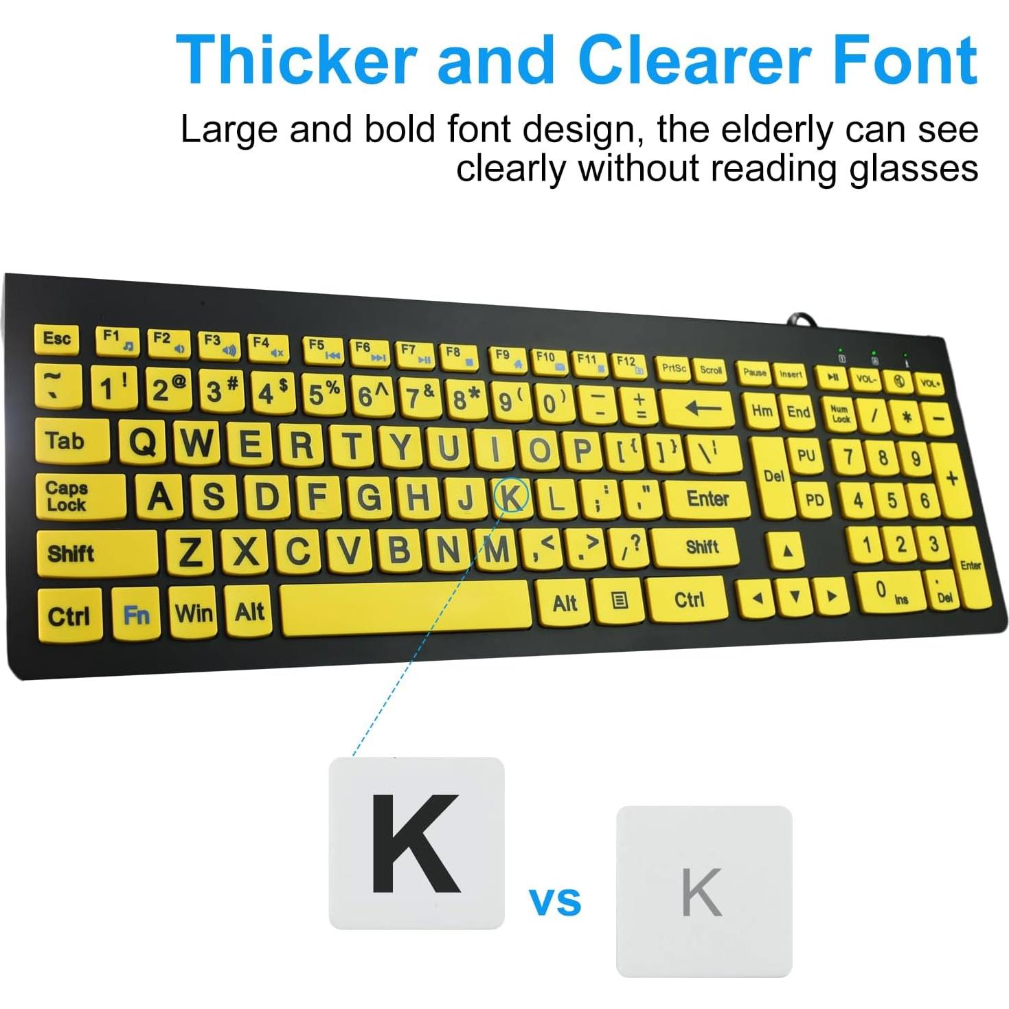 Teclado USB HXMJ Amarillo con Letras Grandes y Silencioso