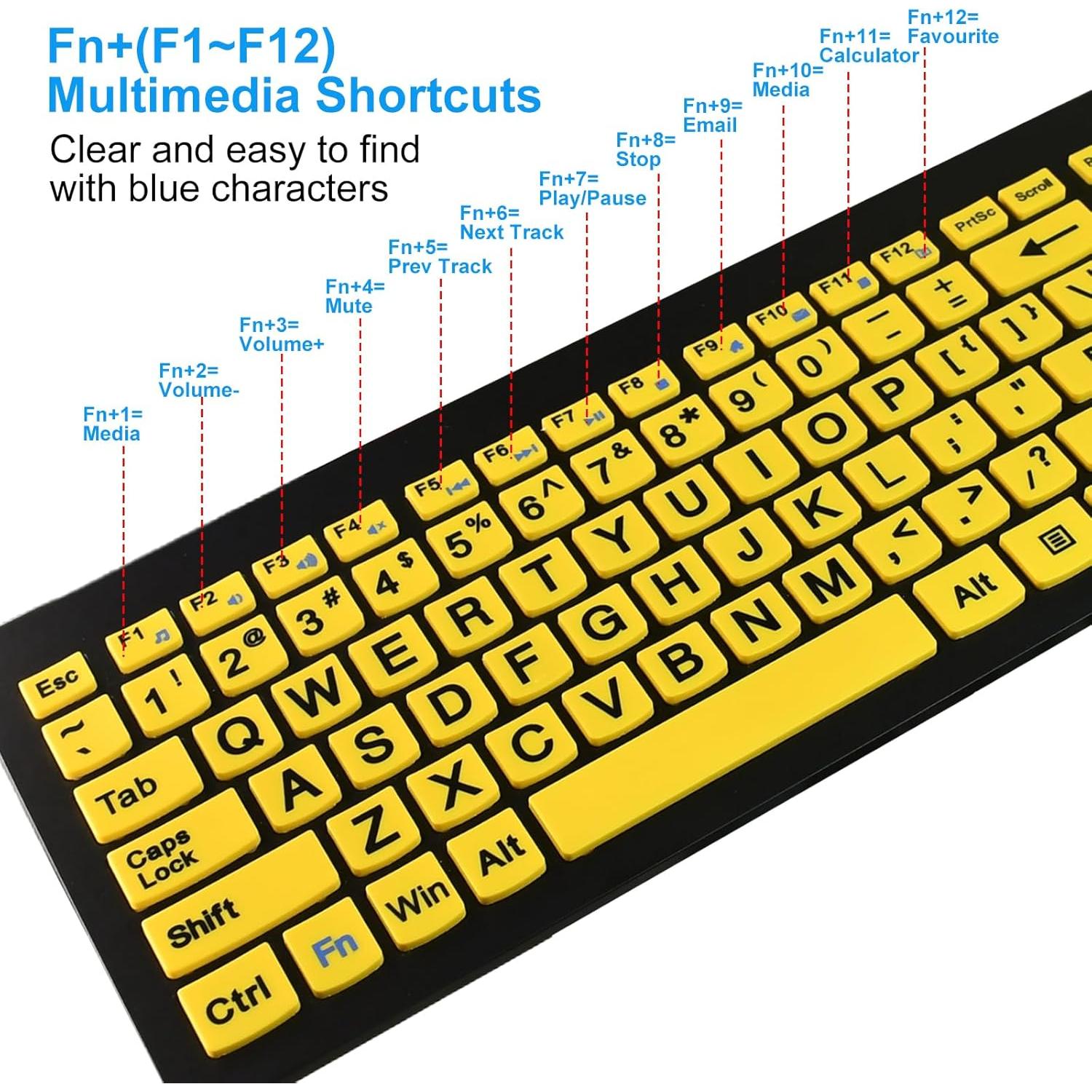 Teclado USB HXMJ Amarillo con Letras Grandes y Silencioso