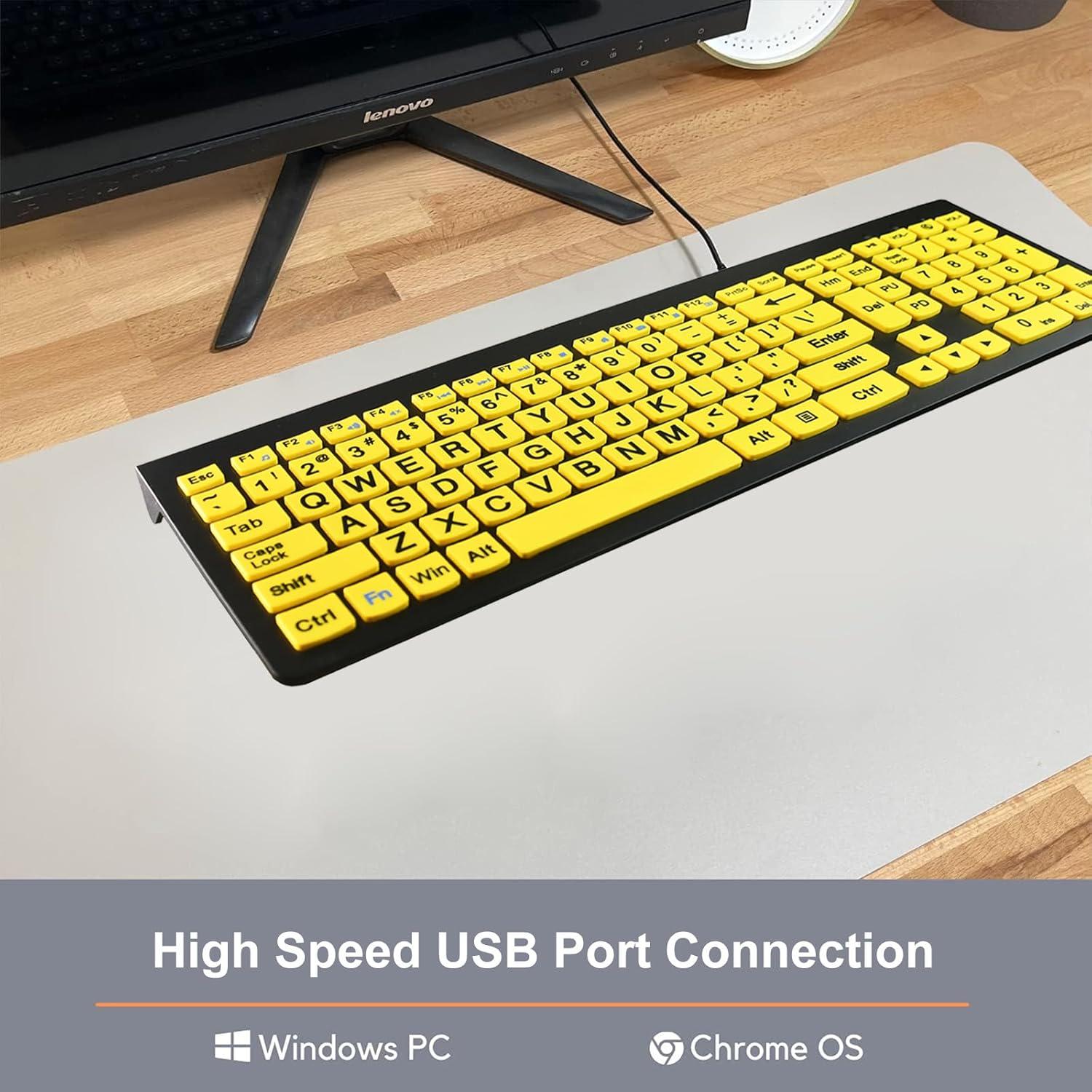 Teclado USB HXMJ Amarillo con Letras Grandes y Silencioso